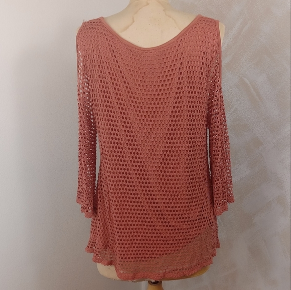 Casting Size Large Orange Long sleeve Top Mesh cold shoulder - Picture 5 of 8